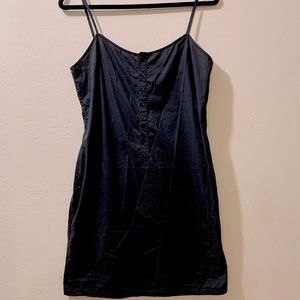 Helmut Lang Black Mini Slip Dress with Button Detailing - Size 6 (EUC)